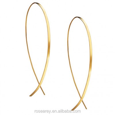 Modern Minimalist Wire Boho Design Open Large Thin Flat Upside Down Hoop Earrings